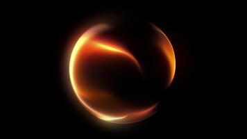 dorado naranja brillante plasma esfera con suave fluido gradientes y reluciente partícula textura en profundo negro antecedentes. futurista ciencia fi energía orbe con calentar luminoso olas serpenteado video
