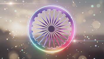 een zacht gloeiend Ashoka chakra spins in pastel licht net zo delicaat deeltjes drift in de omgeving van het, creëren een etherisch, filmische atmosfeer met teder stralen, bokeh, en glad beweging video