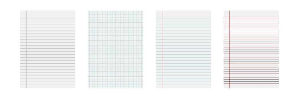 lined paper sheets isolated on transparent white background. Graph paper banner background. four line English paper sheet of notebook. vector