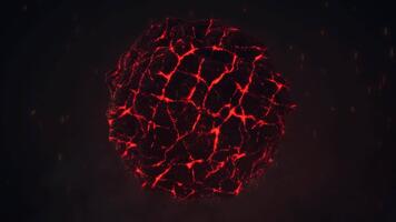 Abstract lava core with glowing cracks rotating against dark background loop video