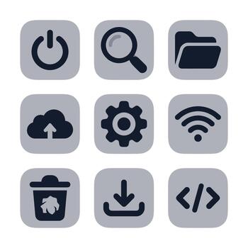 minimalista oscuro redondeado cuadrado poder buscar carpeta nube ajuste Wifi basura descargar código icono conjunto vector