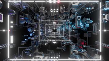 Avanzate ai nucleo tunnel con raggiante montatura e meccanico elementi, futuristico astratto sci fi senza soluzione di continuità ciclo continuo video