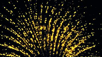abstrato ouro partícula luz raios explodir em Preto fundo lento movimento video