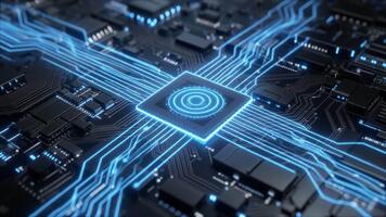 Avanzate microchip in lavorazione dati su un' circuito tavola video