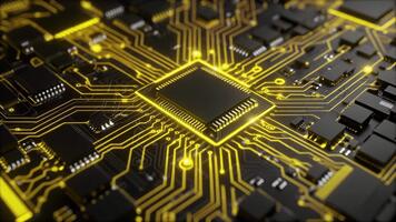 Avanzate microchip su circuito tavola con raggiante connessioni. video