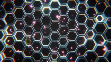 trogen hexagonal rutnät med lysande partiklar abstrakt bakgrund. video