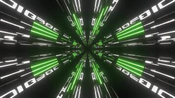 futuristico verde e bianca neon leggero tunnel con digitale binario codice modello. video