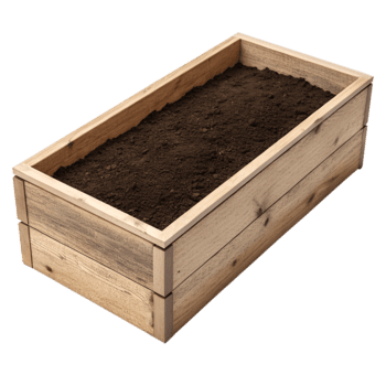 en rektangulär trä- planter låda med jord textur, topp se, isolerat på transparent bakgrund png