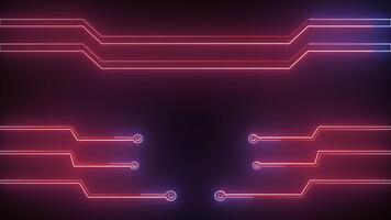 animado 4k uhd futurista neón circuito tablero antecedentes bucle, dinámica rojo y púrpura cyberpunk tarjeta madre interfaz cubrir pantalla elemento video