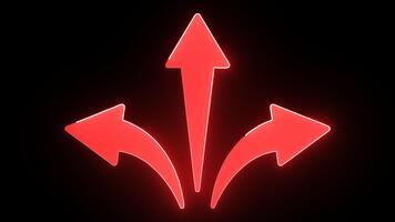 animato UHD rosso splendore a tre vie direzione freccia sovrapposizione, dinamico decisione scelta pointer elemento vfx video