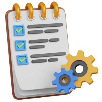 3d rendere lista di controllo e ingranaggi per compito gestione e flusso di lavoro icona png