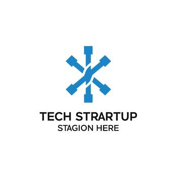 tecnología puesta en marcha asterisco logo con texto para nuevo negocio vector