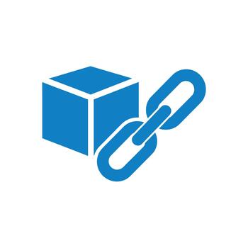 azul 3d cubo y cadena enlace icono en gris antecedentes vector