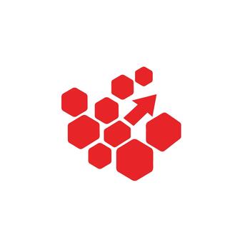 A red hexagon with an arrow pointing up vector