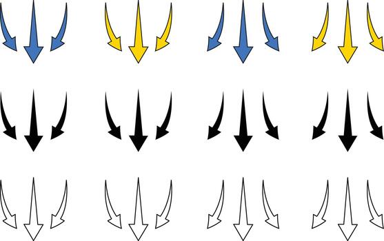 colección de varios de colores flecha íconos señalando hacia abajo en diferente estilos vector