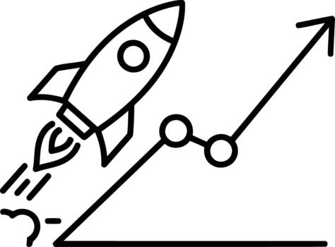 minimalista icono demostración un cohete altísimo pasado un ascendente línea grafico, capturar el esencia de rápido puesta en marcha crecimiento, mercado expansión, y exitoso negocio empresas con dinámica Progreso vector