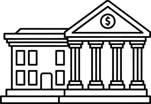 minimalista línea Arte ilustración de un clásico banco edificio con columnas, simbolizando Finanzas y negocio. un versátil digital icono para económico conceptos vector