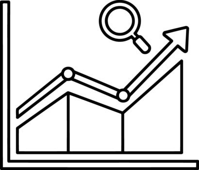 estratégico análisis de negocio crecimiento y financiero progreso, utilizando un aumentador vaso a examinar un hacia arriba tendencia grafico, simbolizando éxito y perspicaz datos vector