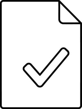 Outline of a document with a check mark symbol, representing completion or approval vector