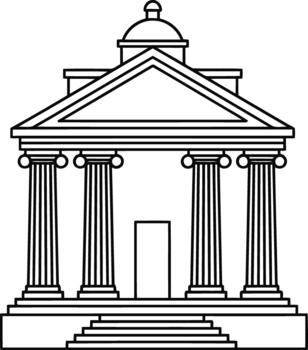 clásico griego arquitectura edificio con columnas y frontón, antiguo estructura contorno vector