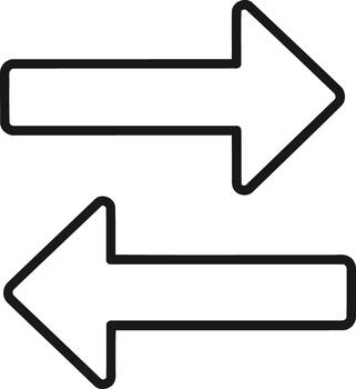 Minimalist graphic showing two outline arrows one right, one left, conveying exchange, bidirectional movement, refresh, or data transfer concepts vector