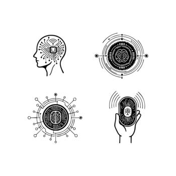 artificial inteligencia cerebro circuitería icono conjunto vector