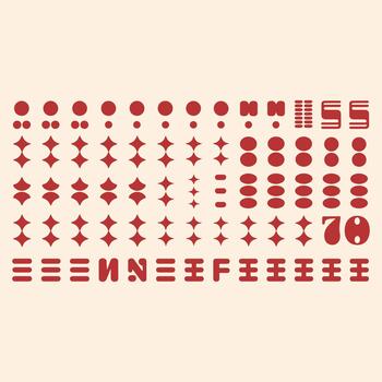 Red geometric shapes and letters arranged in a pattern on a white background vector