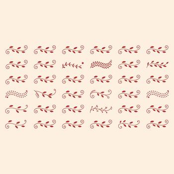 Collection of Red Floral and Leaf Swirl Patterns on a White Background vector