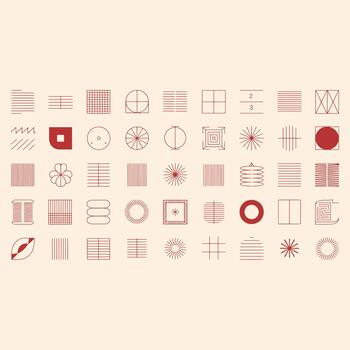 Collection of abstract geometric patterns in red and brown on a light background vector