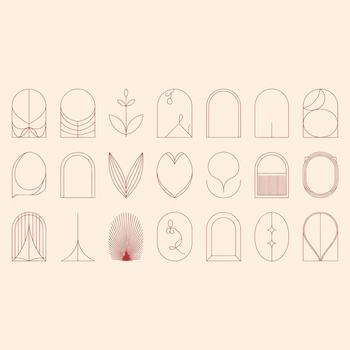 Collection of geometric and organic shapes in red ink on a light background geometric shapes abstract patterns vector