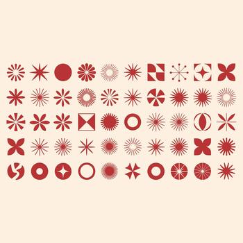 colección de rojo circular y radial geométrico patrones en un ligero antecedentes vector