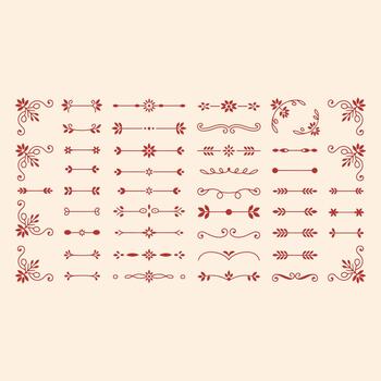 Collection of Red Floral and Swirl Decorative on a Light Background patterns vector