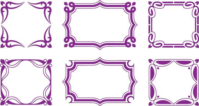 Six decorative purple frame with intricate patterns and swirls frames vector