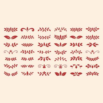 Collection of Red Floral and Leaf Patterns on a Light Background swirls vector