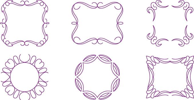 Purple decorative frames with floral and swirl patterns on white background vector