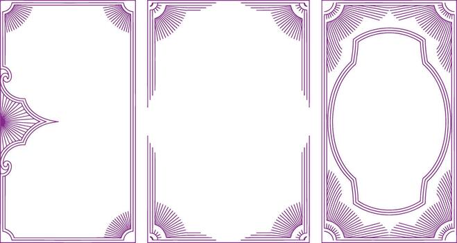 Three decorative frames with intricate purple patterns on white background vector