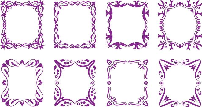 Purple ornate square frames with intricate floral and swirl patterns vector