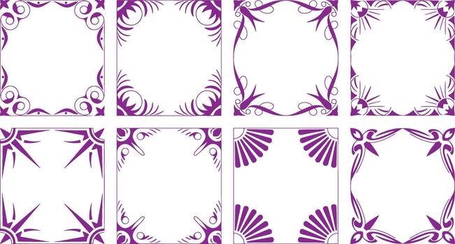 Purple decorative patterns on white background in eight different styles vector
