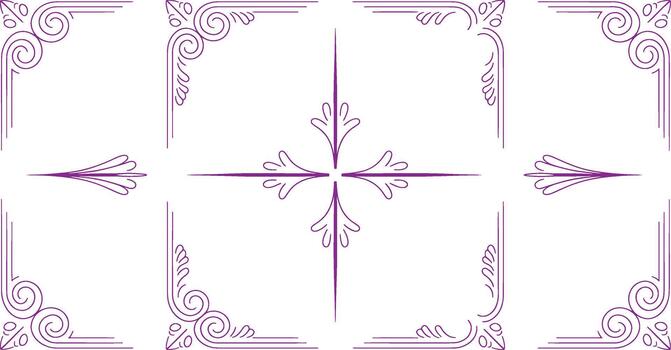Intricate purple floral and scrollwork pattern on white background with symmetrical vector