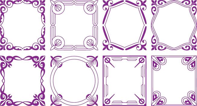 Purple decorative frames with intricate floral and swirl patterns on white background vector