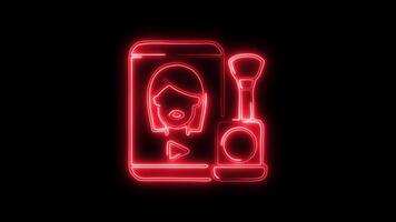 trucco icona animazione con raggiante Linee su nero sfondo video