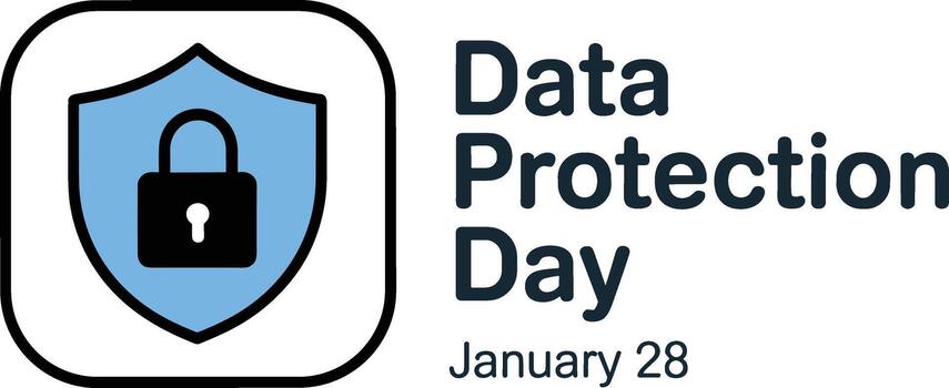 Shield with lock and Data Protection Day text in blue and black vector
