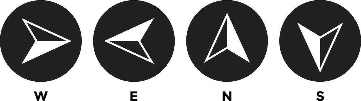 Brújula íconos colocar. Oeste, norte, este, sur flecha. navegación flecha gráfico diseño. direccional puntero simbolos mapas y orientación diseño elementos vector