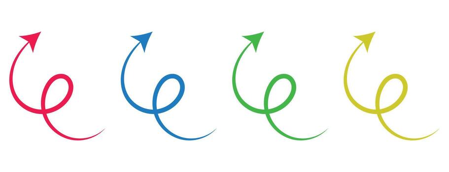 curly spiral arrow icons set, colorful direction pointers, abstract growth symbols collection vector