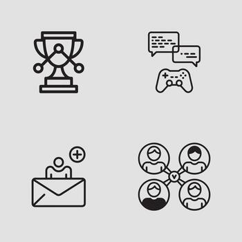 Digital communication, gaming, networking, and achievement outline icons vector