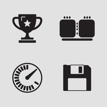 Collection of digital icons representing achievement, performance, data storage, and technology vector