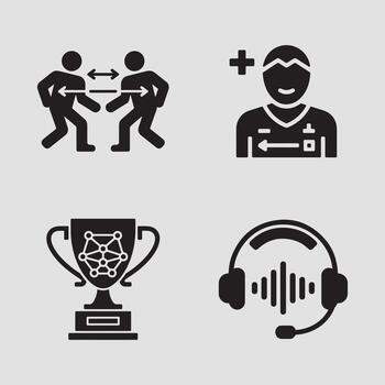 Collection of essential digital icons depicting interaction, user profile, ai success, and audio communication vector