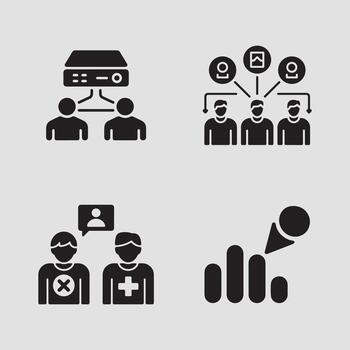 Modern technology and communication icons set showcasing data, networking, and social interaction vector