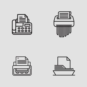 oficina documento Procesando equipo y papel manejo comportamiento línea icono conjunto vector