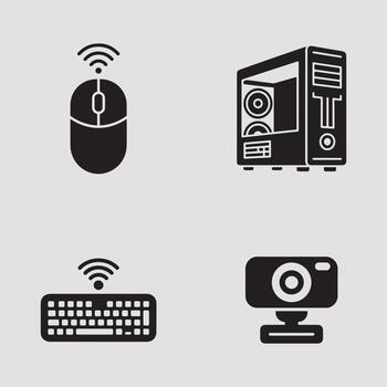 Essential computer peripherals and accessories for modern computing setup vector